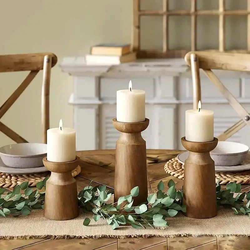 natural-wooden-candlesticks-candle-holder-set-modern-retro-vintage-candle-stand-besontique-home-70685 - Besontique Home