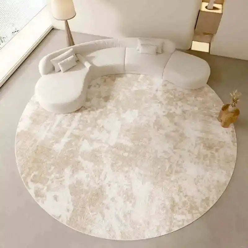neutral-color-round-floor-plush-rug-minimal-beige-fading-pattern-decorative-carpet-simple-large-lounge-mat-besontique-home-11146 - Besontique Home