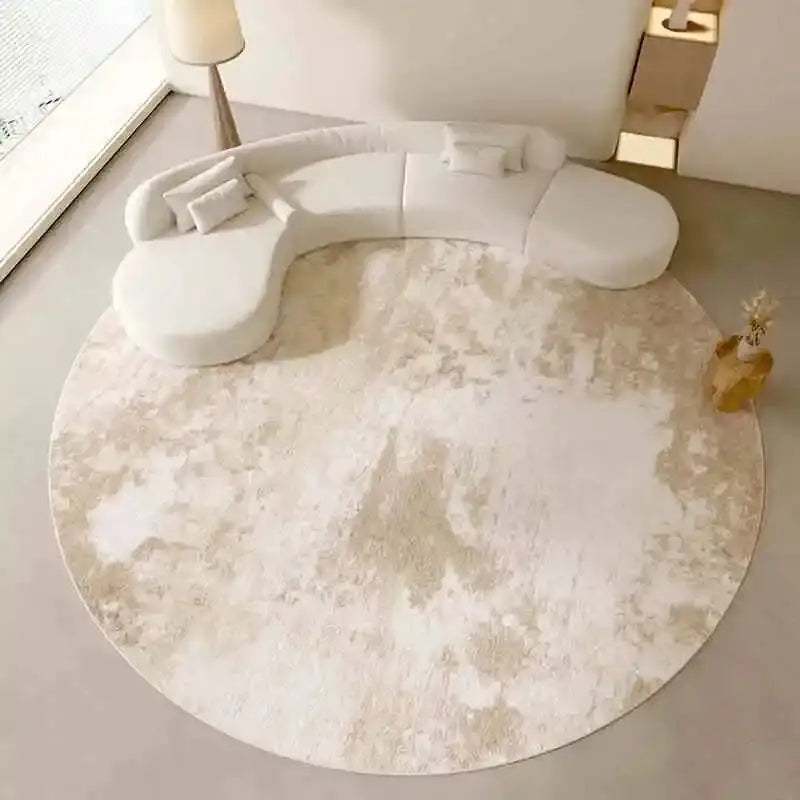 neutral-color-round-floor-plush-rug-minimal-beige-fading-pattern-decorative-carpet-simple-large-lounge-mat-besontique-home-13660 - Besontique Home