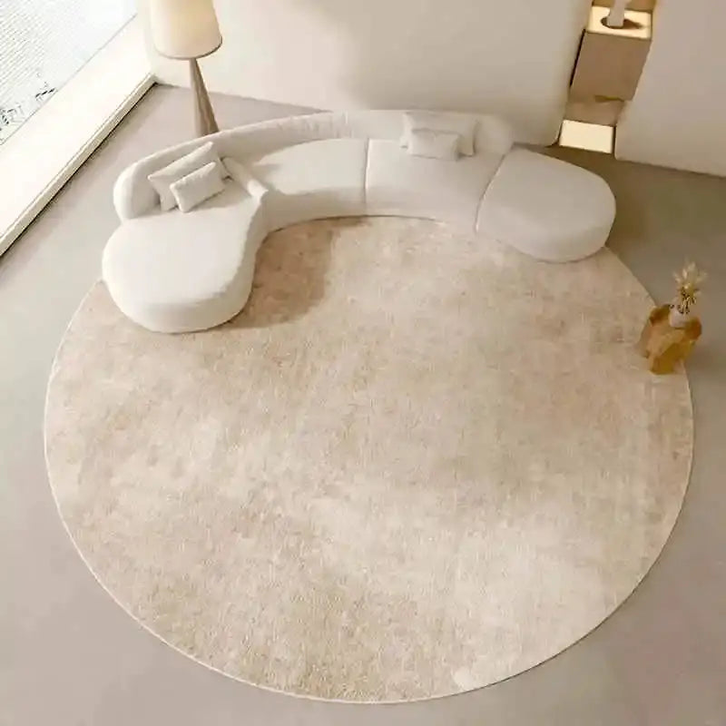neutral-color-round-floor-plush-rug-minimal-beige-fading-pattern-decorative-carpet-simple-large-lounge-mat-besontique-home-45407 - Besontique Home