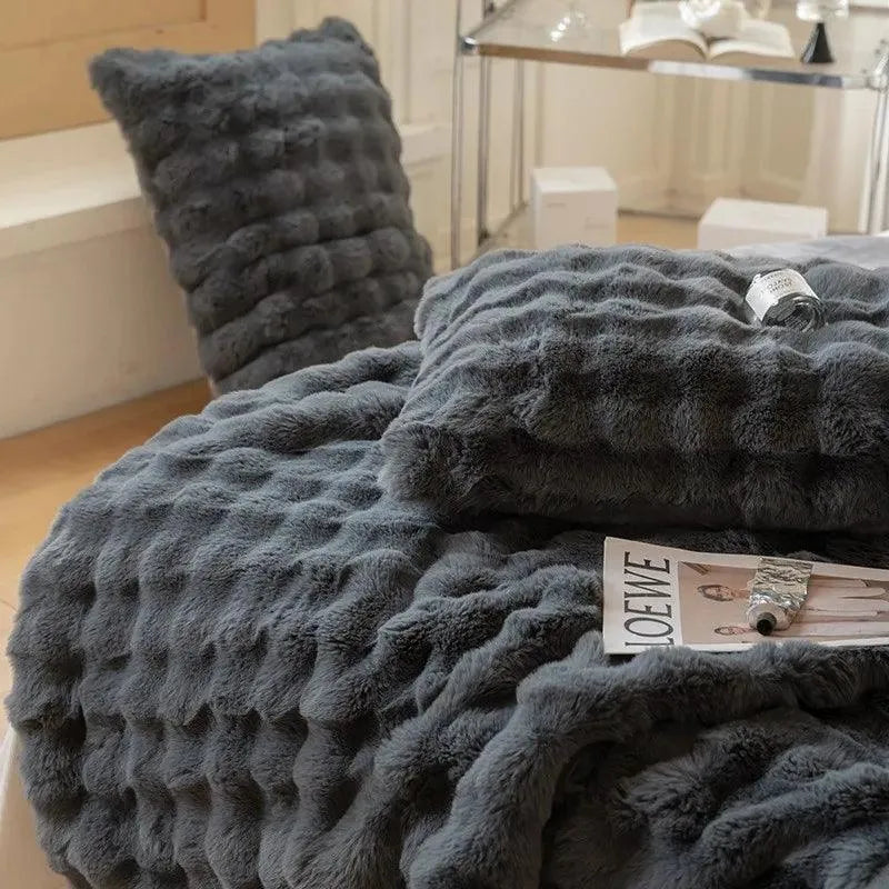 Neutral Luxury Fur Fluffy Blanket │ Super Comfortable Blankets for Bed │ High-end Warm Winter Blanket for Sofa Couch Decor - Besontique Home