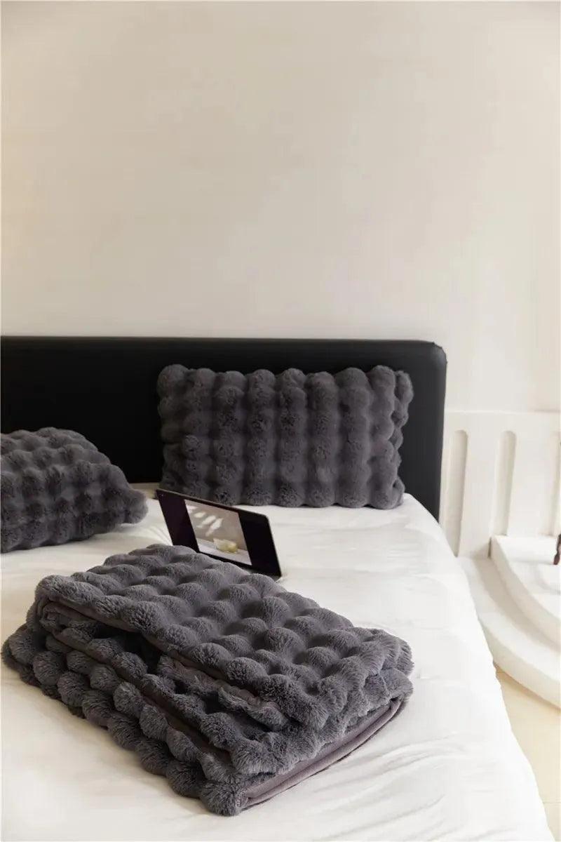 Neutral Luxury Fur Fluffy Blanket │ Super Comfortable Blankets for Bed │ High-end Warm Winter Blanket for Sofa Couch Decor - Besontique Home