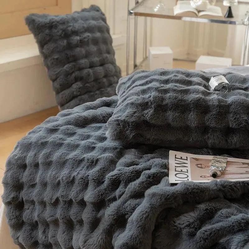 Neutral Luxury Fur Fluffy Blanket │ Super Comfortable Blankets for Bed │ High-end Warm Winter Blanket for Sofa Couch Decor - Besontique Home