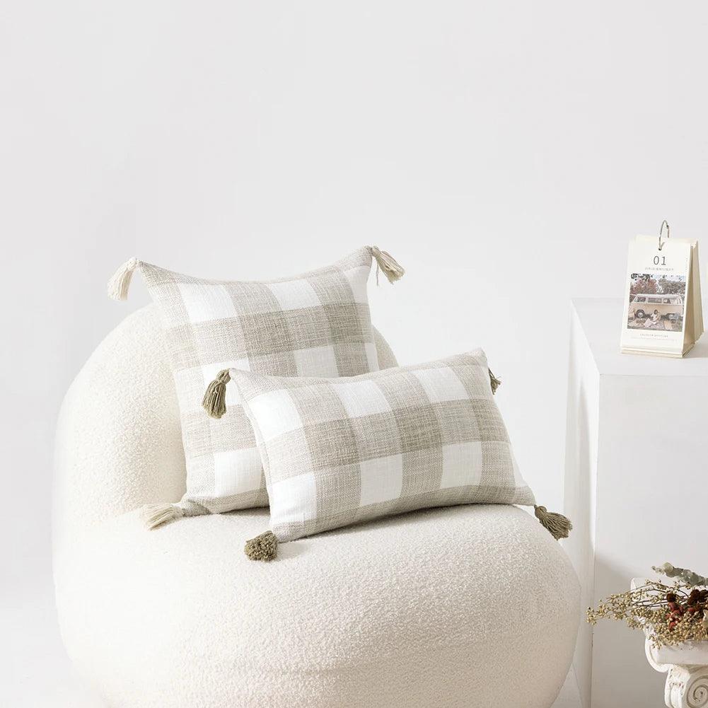 Nordic Beige Khaki Plaid Striped Cushion Cover │ Minimal Home Throw Pillow Covers - Besontique Home