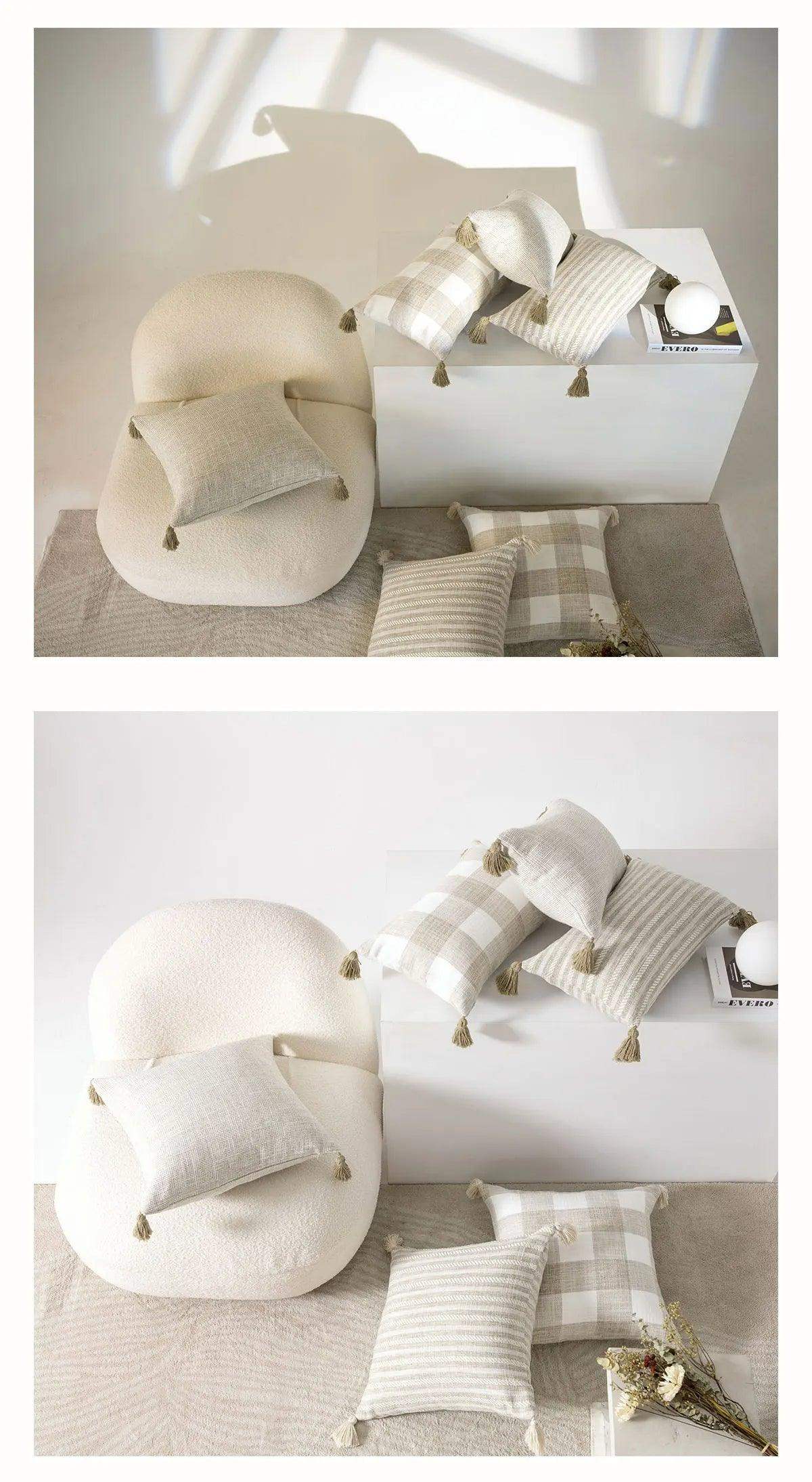 Nordic Beige Khaki Plaid Striped Cushion Cover │ Minimal Home Throw Pillow Covers - Besontique Home