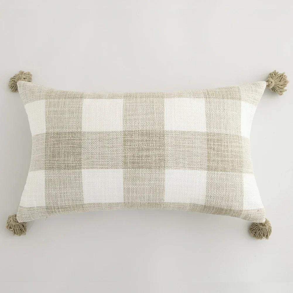 Nordic Beige Khaki Plaid Striped Cushion Cover │ Minimal Home Throw Pillow Covers - Besontique Home