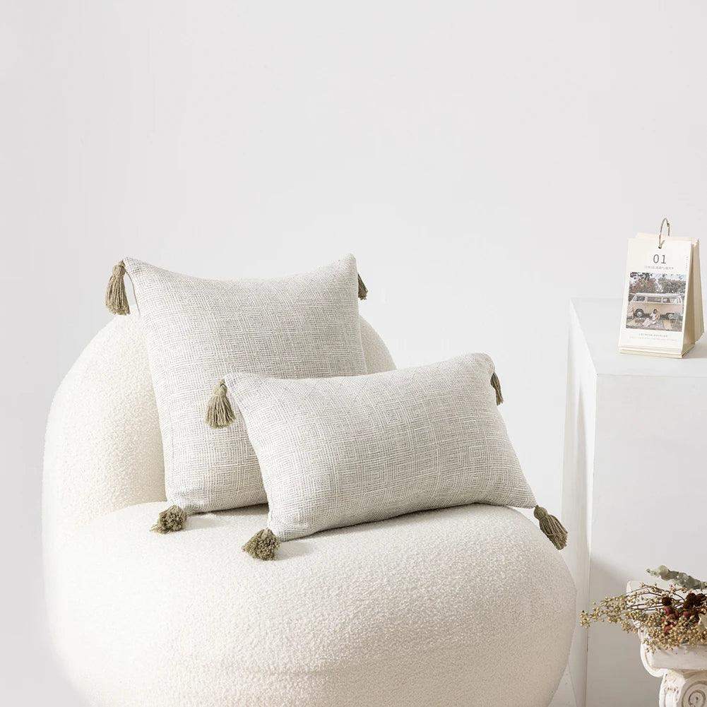 Nordic Beige Khaki Plaid Striped Cushion Cover │ Minimal Home Throw Pillow Covers - Besontique Home