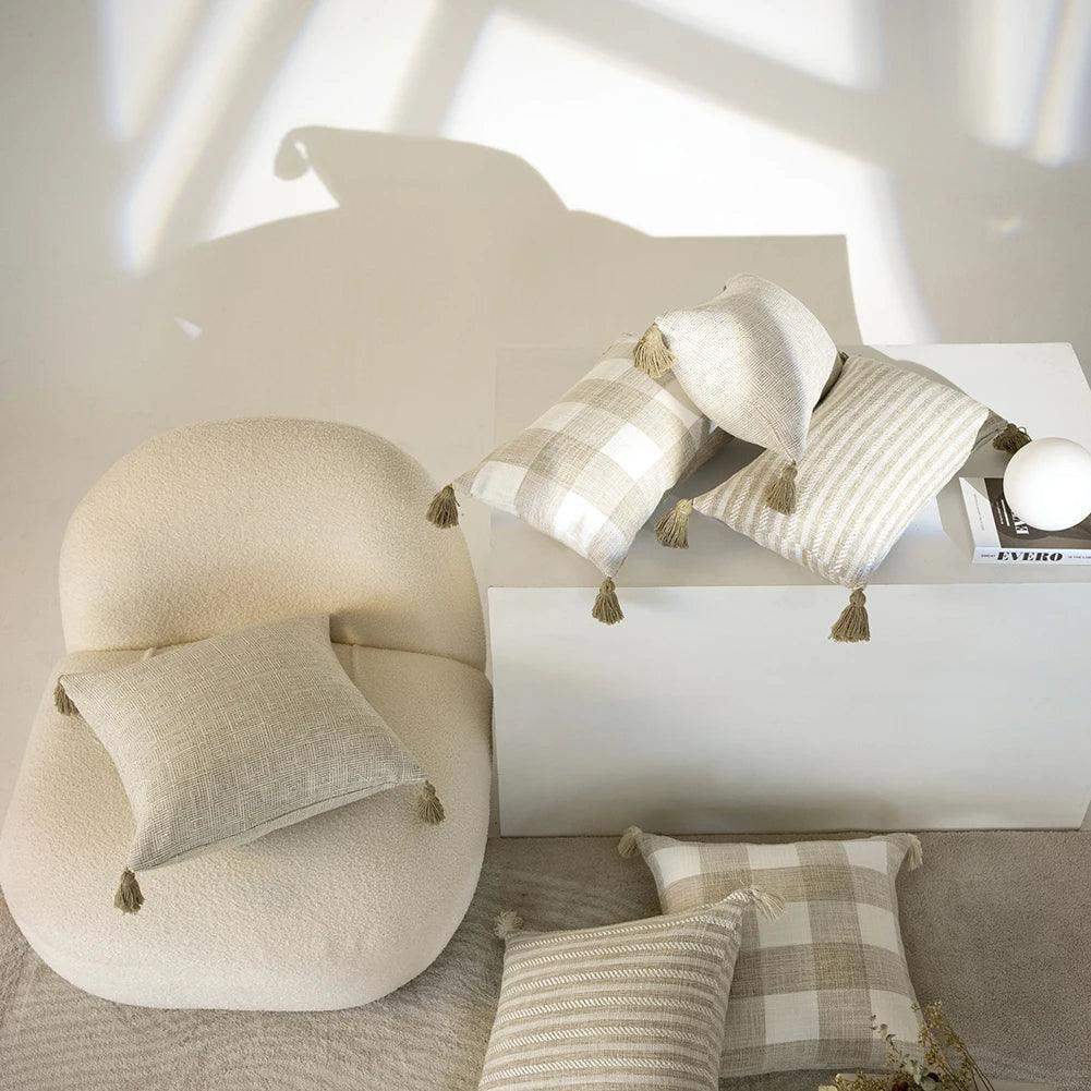 Nordic Beige Khaki Plaid Striped Cushion Cover │ Minimal Home Throw Pillow Covers - Besontique Home
