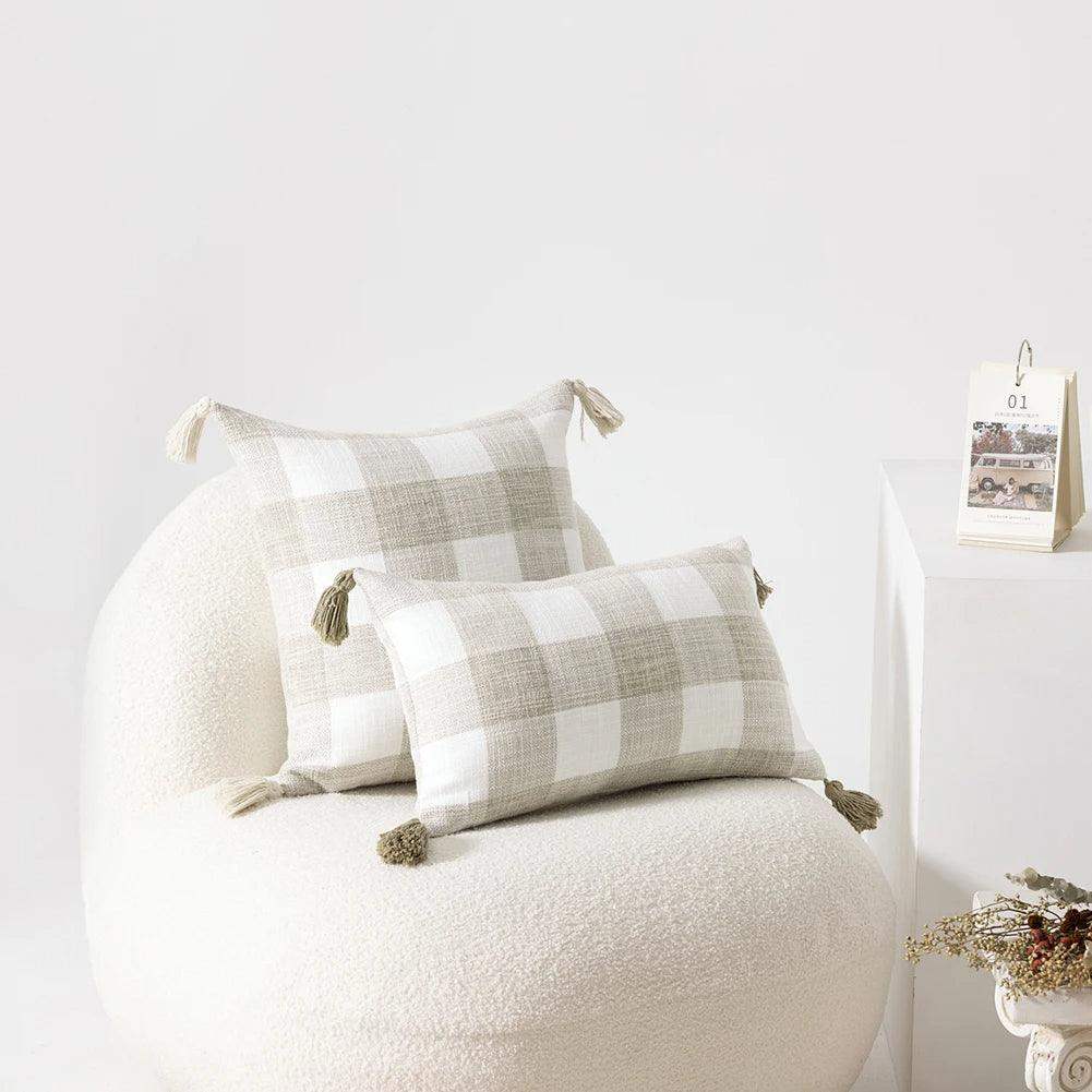 Nordic Beige Khaki Plaid Striped Cushion Cover │ Minimal Home Throw Pillow Covers - Besontique Home
