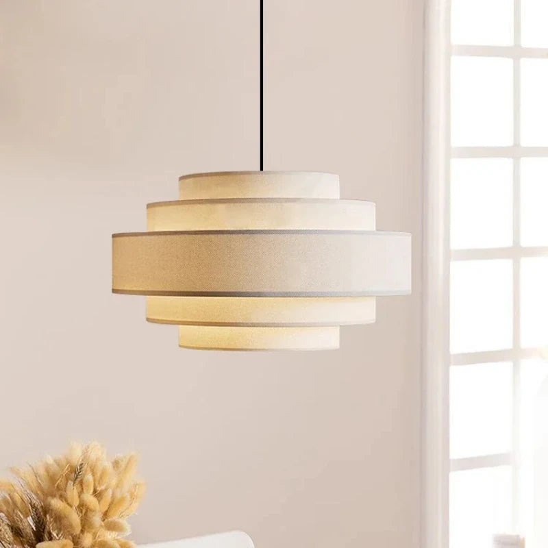 Nordic Fabric White Beige Pendant Big Ceiling Lamp Light - Besontique Home