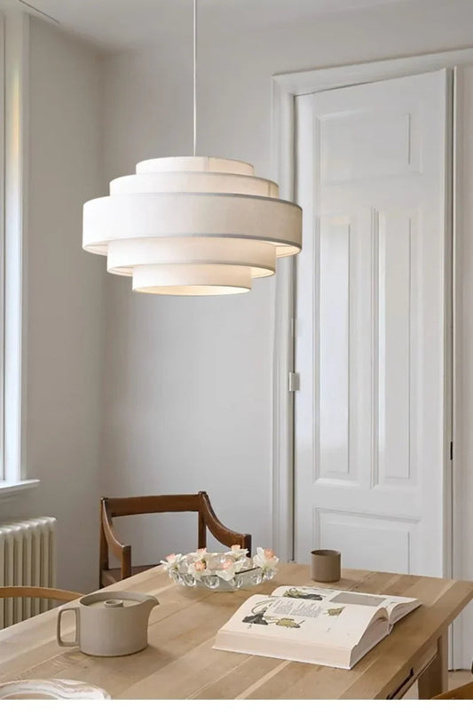 Nordic Fabric White Beige Pendant Big Ceiling Lamp Light - Besontique Home