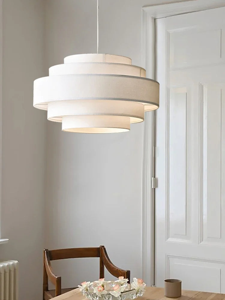 Nordic Fabric White Beige Pendant Big Ceiling Lamp Light - Besontique Home