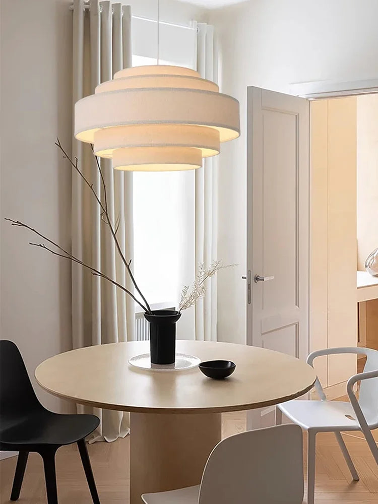 Nordic Fabric White Beige Pendant Big Ceiling Lamp Light - Besontique Home
