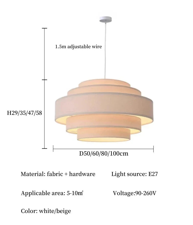 Nordic Fabric White Beige Pendant Big Ceiling Lamp Light - Besontique Home