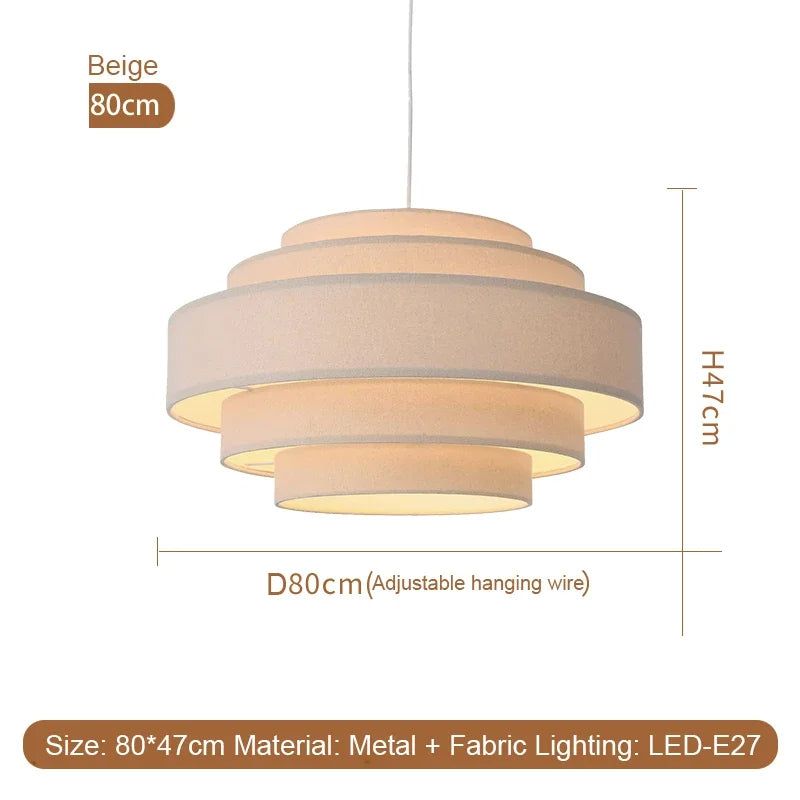 Nordic Fabric White Beige Pendant Big Ceiling Lamp Light - Besontique Home