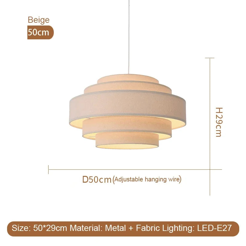 Nordic Fabric White Beige Pendant Big Ceiling Lamp Light - Besontique Home