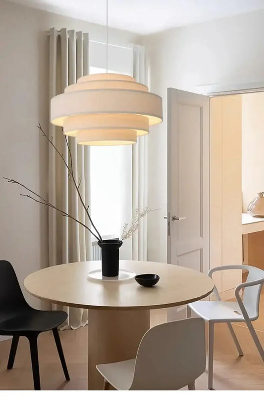 Nordic Fabric White Beige Pendant Big Ceiling Lamp Light - Besontique Home