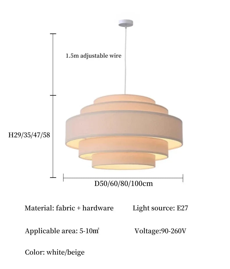 Nordic Fabric White Beige Pendant Big Ceiling Lamp Light - Besontique Home