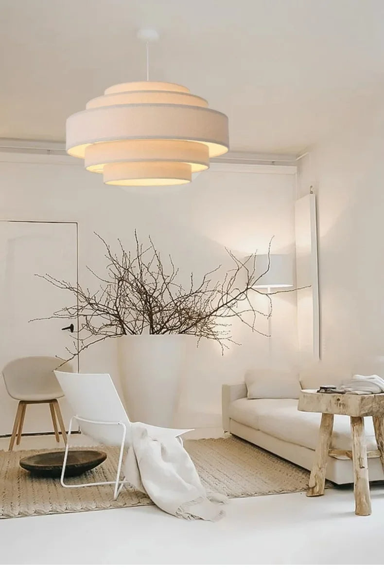 Nordic Fabric White Beige Pendant Big Ceiling Lamp Light - Besontique Home