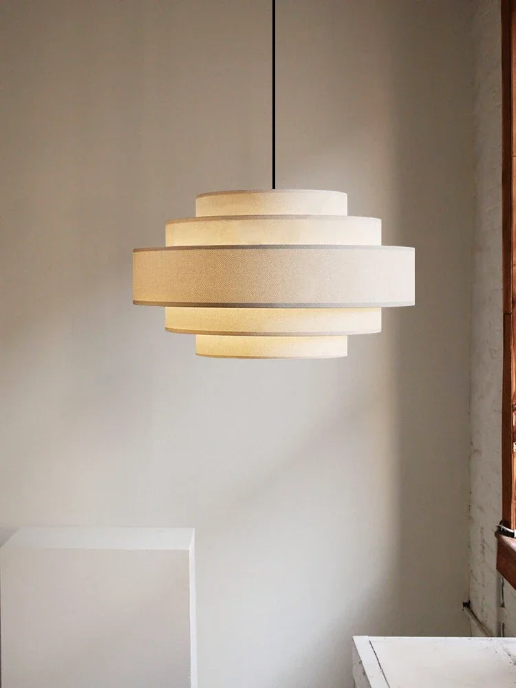 Nordic Fabric White Beige Pendant Big Ceiling Lamp Light - Besontique Home