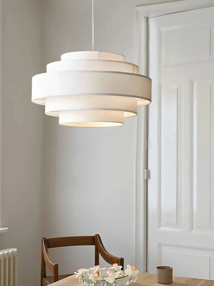 Nordic Fabric White Beige Pendant Big Ceiling Lamp Light - Besontique Home