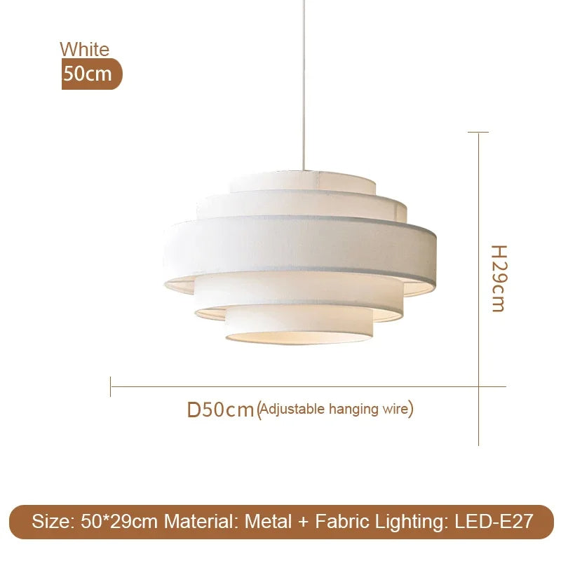 Nordic Fabric White Beige Pendant Big Ceiling Lamp Light - Besontique Home