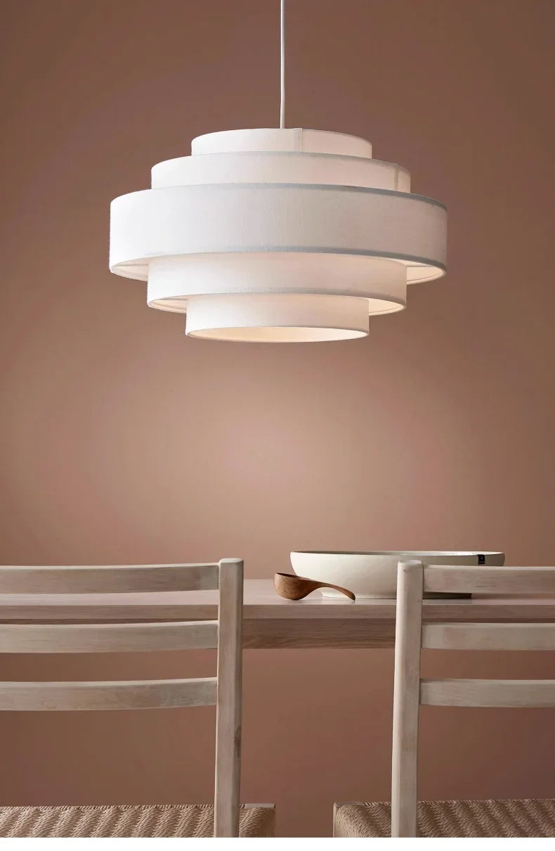 Nordic Fabric White Beige Pendant Big Ceiling Lamp Light - Besontique Home