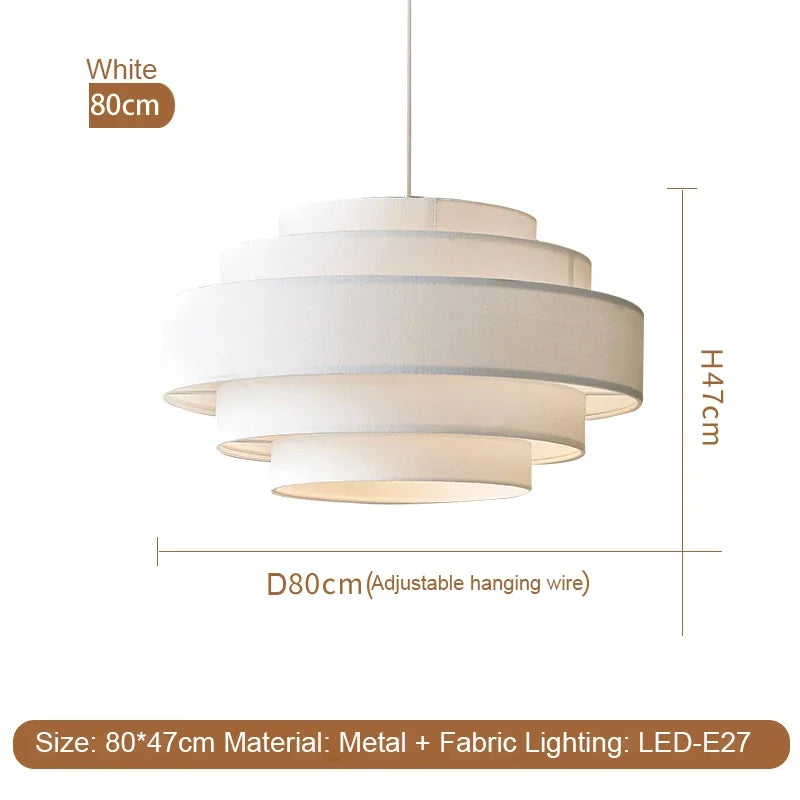 Nordic Fabric White Beige Pendant Big Ceiling Lamp Light - Besontique Home