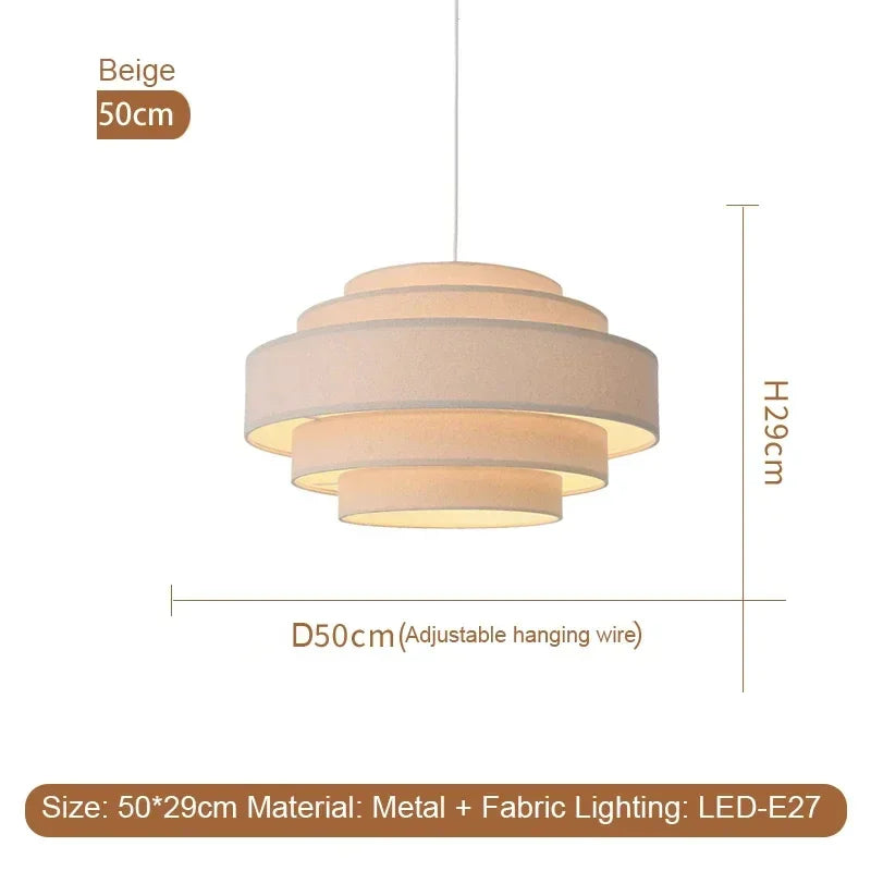 Nordic Fabric White Beige Pendant Big Ceiling Lamp Light - Besontique Home