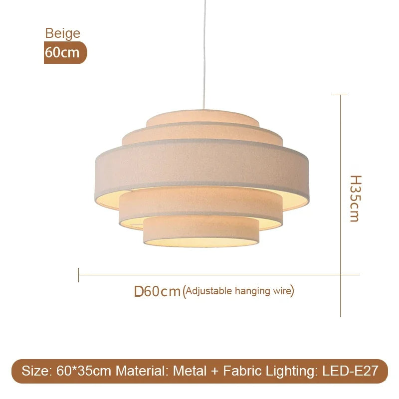 Nordic Fabric White Beige Pendant Big Ceiling Lamp Light - Besontique Home