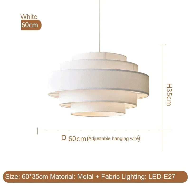 Nordic Fabric White Beige Pendant Big Ceiling Lamp Light - Besontique Home