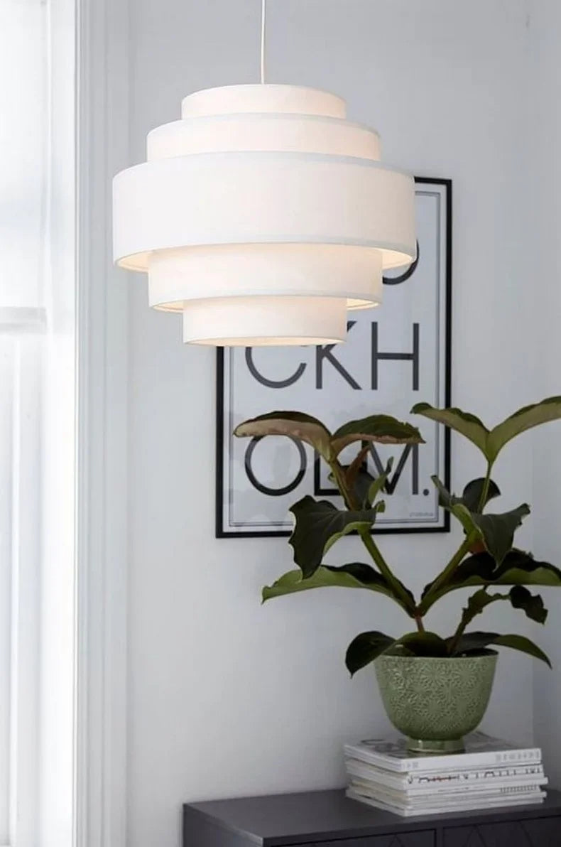 Nordic Fabric White Beige Pendant Big Ceiling Lamp Light - Besontique Home