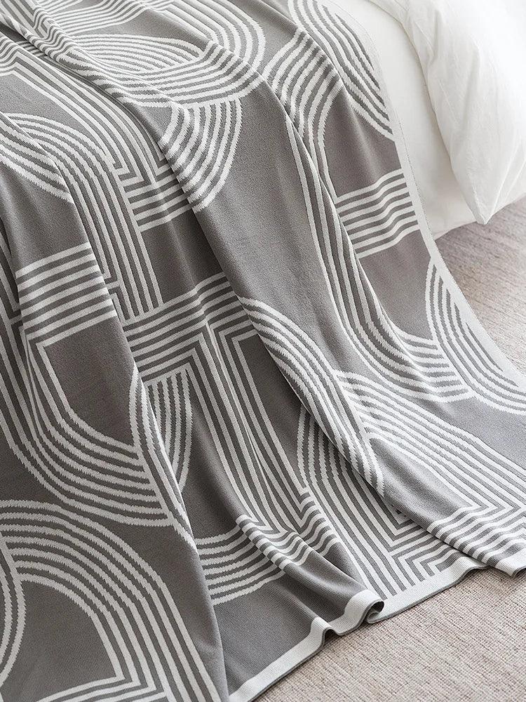 Nordic Geometric Knitted Reversible Blanket │ Luxury Throw Blanket Bedspread - Besontique Home