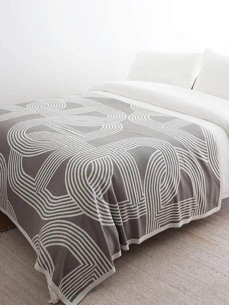 Nordic Geometric Knitted Reversible Blanket │ Luxury Throw Blanket Bedspread - Besontique Home