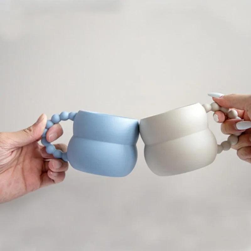 Nordic Home Ceramic Coffee Mug Cup (Beige/Blue/White) │ Handmade Art Milk Tea Cup │ Kitchenware - Besontique Home