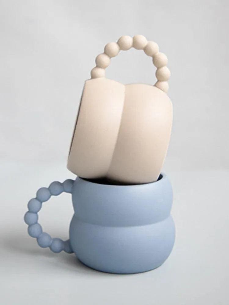 Nordic Home Ceramic Coffee Mug Cup (Beige/Blue/White) │ Handmade Art Milk Tea Cup │ Kitchenware - Besontique Home