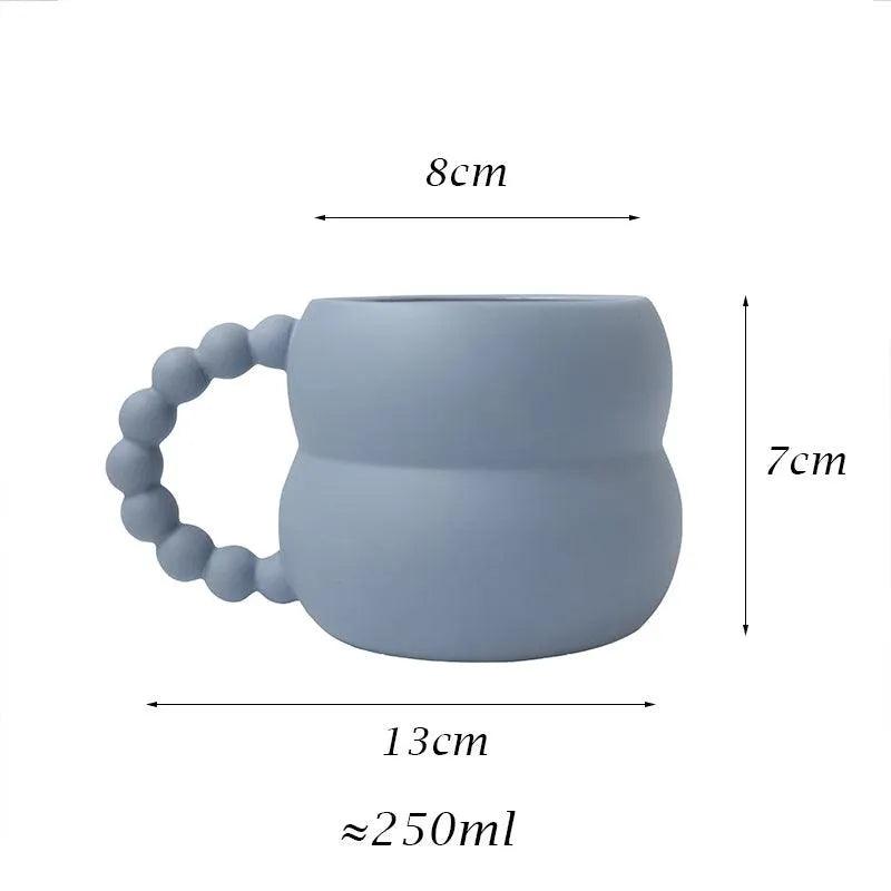 Nordic Home Ceramic Coffee Mug Cup (Beige/Blue/White) │ Handmade Art Milk Tea Cup │ Kitchenware - Besontique Home
