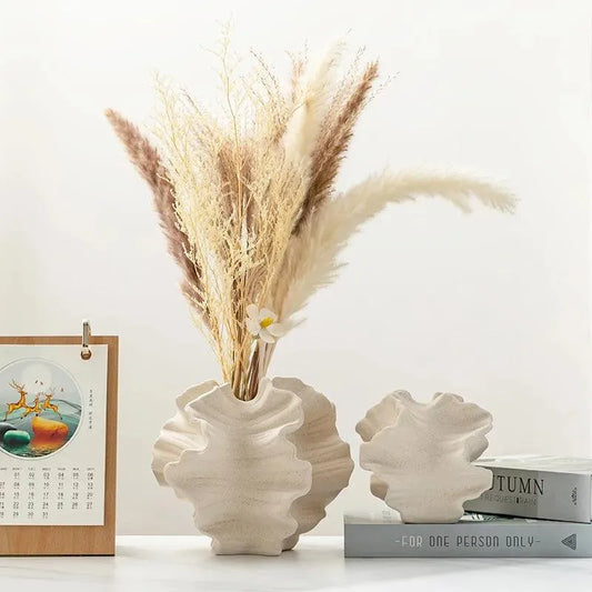 Nordic Minimalist Art Coral Shape Vase │ Ceramic Flower Pampas Grass Pot - Besontique Home