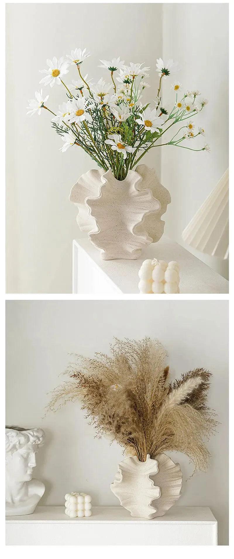 Nordic Minimalist Art Coral Shape Vase │ Ceramic Flower Pampas Grass Pot - Besontique Home