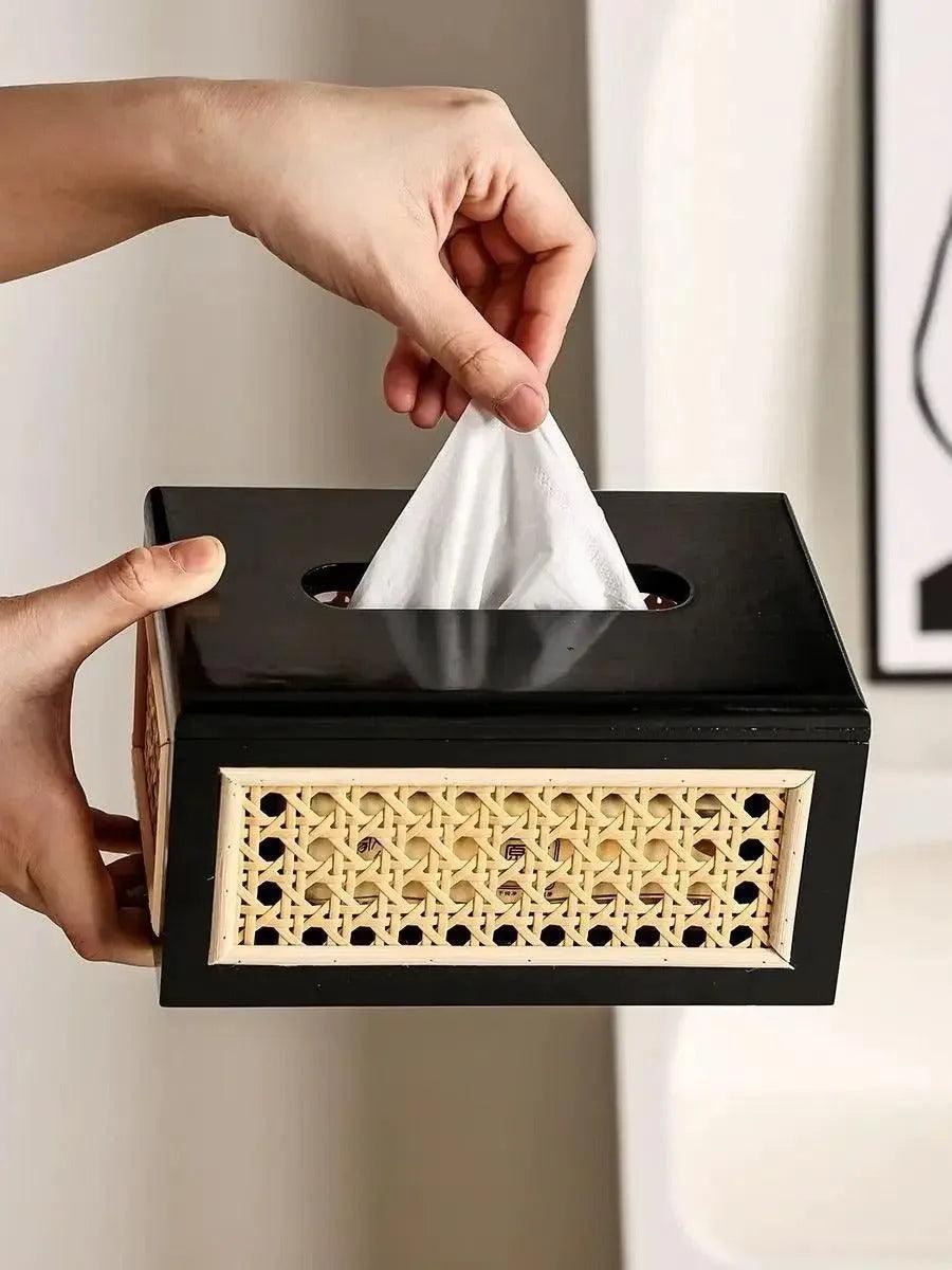 Nordic Rattan Tissue Box organizer │ Modern Japandi Napkin Holder Container Case - Besontique Home