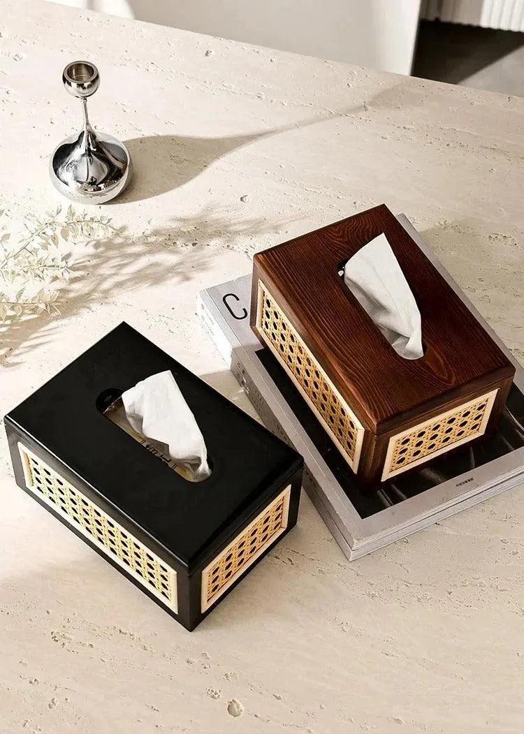 Nordic Rattan Tissue Box organizer │ Modern Japandi Napkin Holder Container Case - Besontique Home