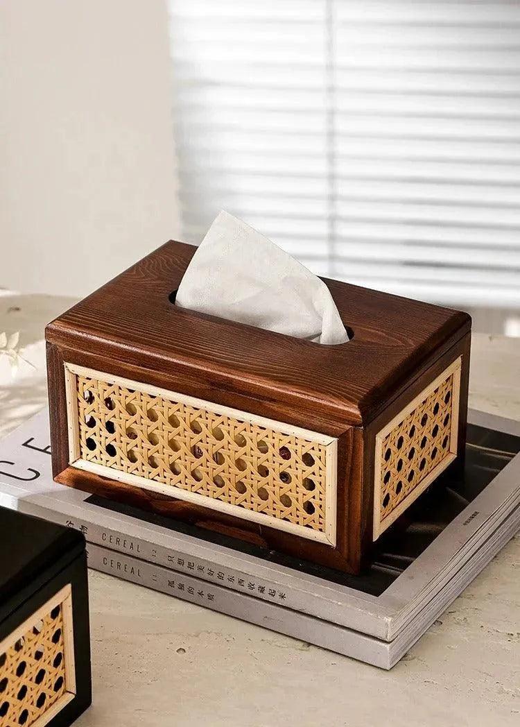 Nordic Rattan Tissue Box organizer │ Modern Japandi Napkin Holder Container Case - Besontique Home