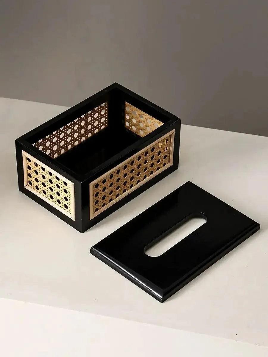 Nordic Rattan Tissue Box organizer │ Modern Japandi Napkin Holder Container Case - Besontique Home