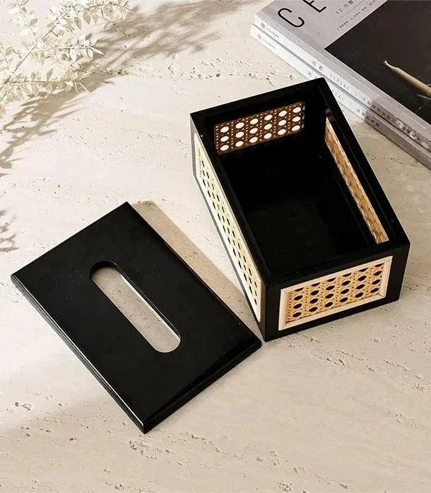 Nordic Rattan Tissue Box organizer │ Modern Japandi Napkin Holder Container Case - Besontique Home