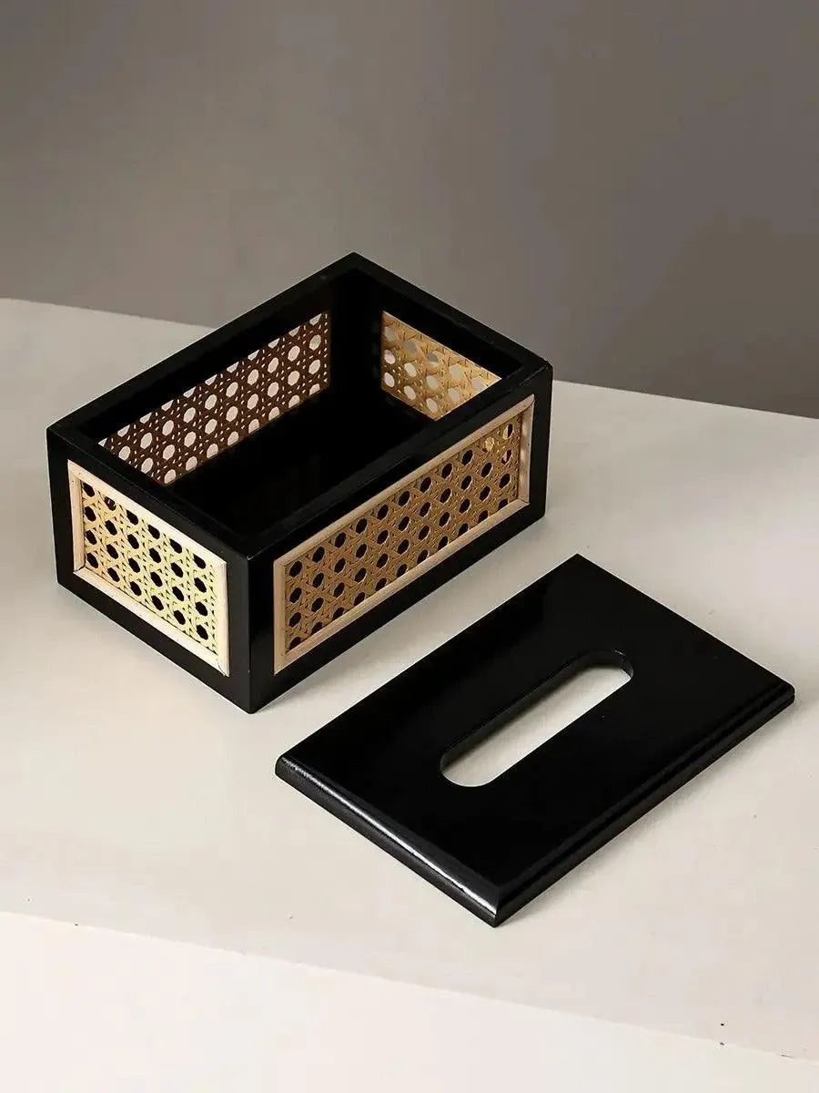 Nordic Rattan Tissue Box organizer │ Modern Japandi Napkin Holder Container Case - Besontique Home