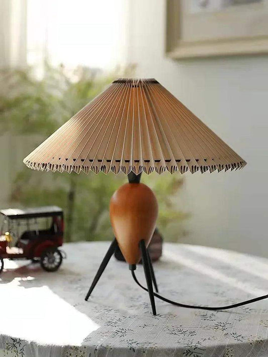 Nordic Retro Pleated Table Light │ Modern Medieval style Wood Bedside Lamp - Besontique Home