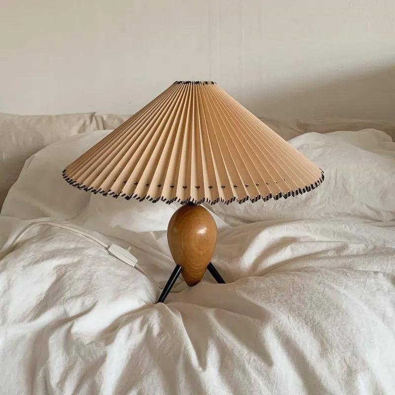 Nordic Retro Pleated Table Light │ Modern Medieval style Wood Bedside Lamp - Besontique Home