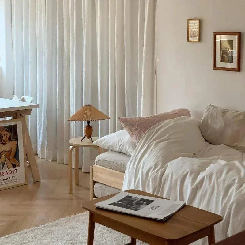 Nordic Retro Pleated Table Light │ Modern Medieval style Wood Bedside Lamp - Besontique Home