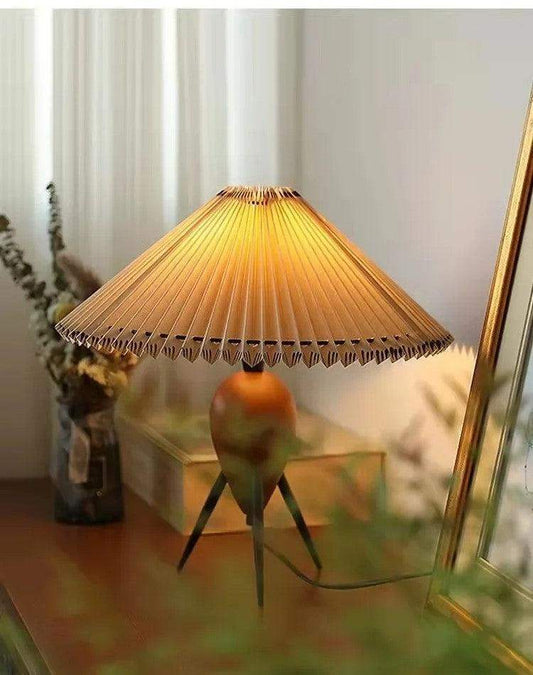 Nordic Retro Pleated Table Light │ Modern Medieval style Wood Bedside Lamp - Besontique Home