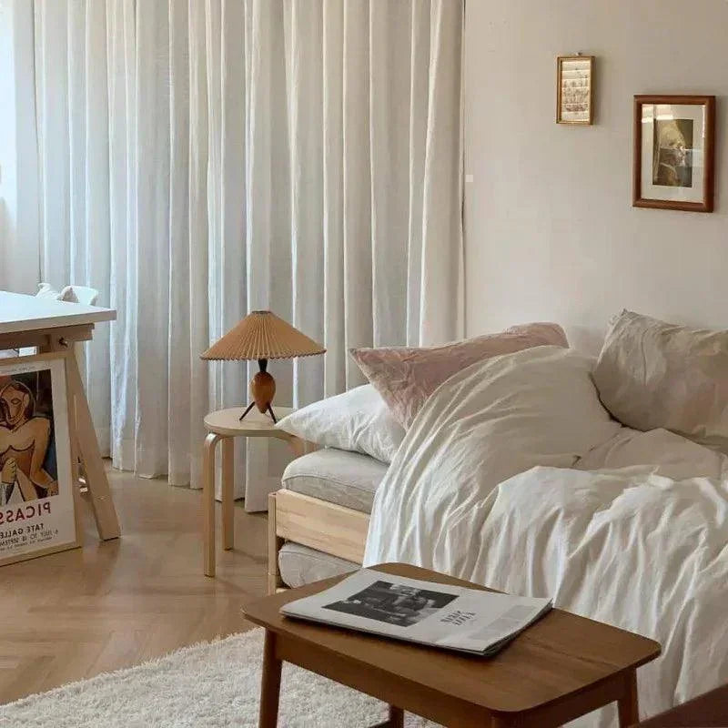 Nordic Retro Pleated Table Light │ Modern Medieval style Wood Bedside Lamp - Besontique Home